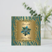 Birthday Party Gold Blauwgroen Blue Floral Womens  Kaart (Staand voorkant)