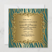 Birthday Party Gold Blauwgroen Blue Floral Womens  Kaart (Achterkant)