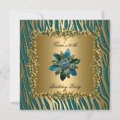 Birthday Party Gold Blauwgroen Blue Floral Womens  Kaart (Voorkant)