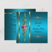 Birthday Party Gold Blauwgroen Lila roze Afbeeldin Kaart (Voorkant / Achterkant)