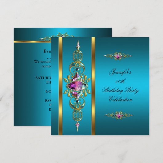 Birthday Party Gold Blauwgroen Lila roze Afbeeldin Kaart (Voorkant / Achterkant)