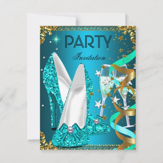 Birthday Party Gold Blue Shoes Kaart (Voorkant)