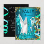 Birthday Party Gold Blue Shoes Kaart (Voorkant / Achterkant)