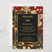 Birthday Party Gold Burgundy Floral Kaart (Voorkant)