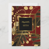 Birthday Party Gold Burgundy Floral Kaart (Achterkant)