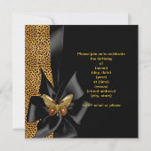 Birthday Party Gold Cheetah Black Butterfly Kaart (Achterkant)