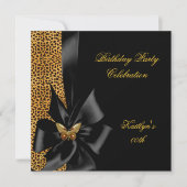 Birthday Party Gold Cheetah Black Butterfly Kaart (Voorkant)