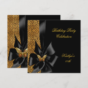 Birthday Party Gold Cheetah Black Butterfly Kaart