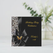 Birthday Party Gold Cheetah Black Butterfly Kaart (Staand voorkant)