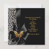Birthday Party Gold Cheetah Black Butterfly Kaart (Achterkant)