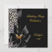 Birthday Party Gold Cheetah Black Butterfly Kaart (Voorkant)