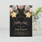Birthday Party Gold Confetti-ballonnen Kaart (Staand voorkant)