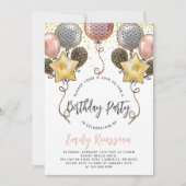 Birthday Party Gold Confetti Balloons Uitnodiging (Voorkant)
