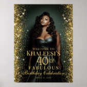 Birthday party gold confetti photo welcome poster (Voorkant)