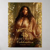 Birthday party gold confetti photo welcome poster (Voorkant)