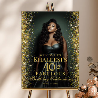 Birthday party gold confetti photo welcome poster