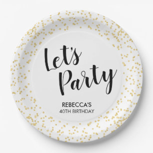 Birthday Party Gold Faux Foil Confetti Let's party Papieren Bordje