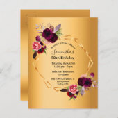 Birthday party gold floral luxe uitnodiging (Voorkant / Achterkant)