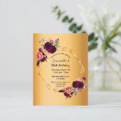 Birthday party gold floral luxe uitnodiging (Staand voorkant)