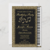 Birthday Party Gold Glitter Piano Kaart (Voorkant)