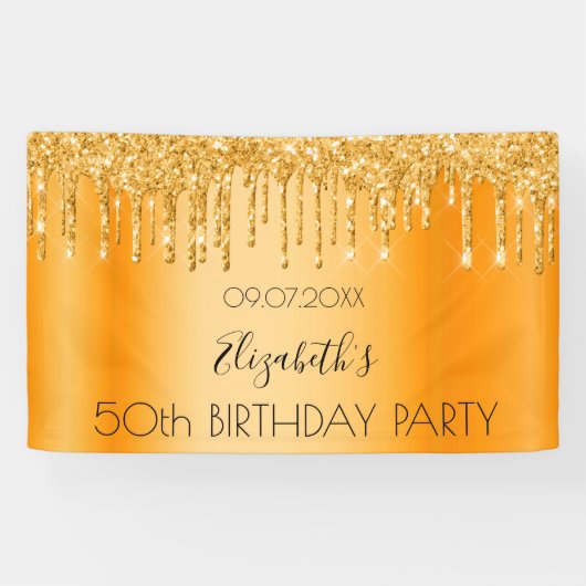 Birthday party gold glitter sparkle name Welcome Spandoek (Horizontaal)
