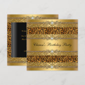 Birthday Party Gold Leopard Diamond Kaart (Voorkant / Achterkant)
