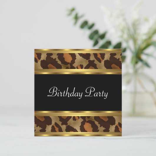 Birthday Party Gold Leopard Kaart (Staand voorkant)