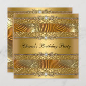 Birthday Party Gold op Gold Diamond Kaart (Voorkant / Achterkant)