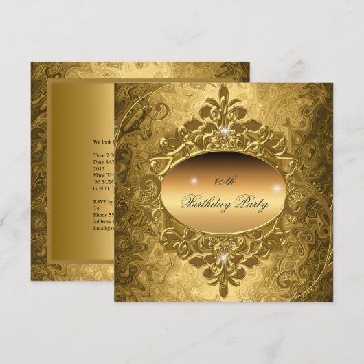 Birthday Party Gold op Gold Metal Glitter Kaart (Voorkant / Achterkant)