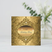 Birthday Party Gold op Gold Metal Glitter Kaart (Staand voorkant)