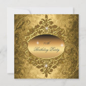 Birthday Party Gold op Gold Metal Glitter Kaart (Voorkant)