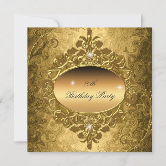 Birthday Party Gold op Gold Metal Glitter Kaart (Voorkant)