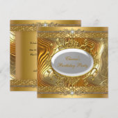 Birthday Party Gold op Gold White Diamond Kaart (Voorkant / Achterkant)