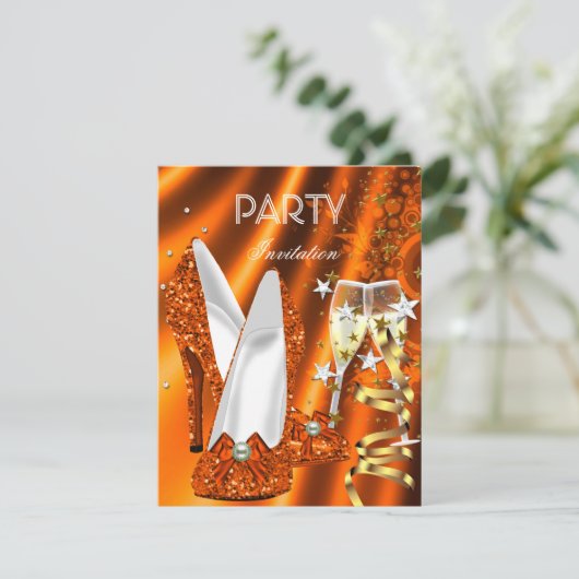 Birthday Party Gold Oranje Yellow Shoes Kaart (Staand voorkant)