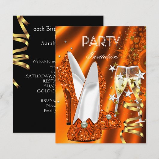 Birthday Party Gold Oranje Yellow Shoes Kaart (Voorkant / Achterkant)