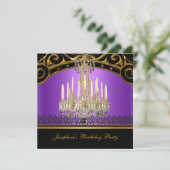 Birthday Party Gold Paars Black Chandelier Kaart (Staand voorkant)
