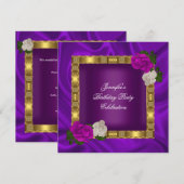Birthday Party Gold Paars Plum roze Rose Kaart (Voorkant / Achterkant)