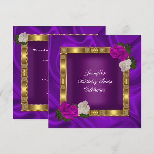 Birthday Party Gold Paars Plum roze Rose Kaart (Voorkant / Achterkant)