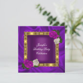 Birthday Party Gold Paars Plum roze Rose Kaart (Staand voorkant)