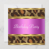 Birthday Party Gold Pink Leopard Kaart (Voorkant)