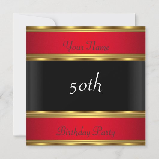 Birthday Party Gold Red Black Kaart (Voorkant)