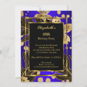 Birthday Party Gold Royal Blue Floral Kaart (Voorkant)