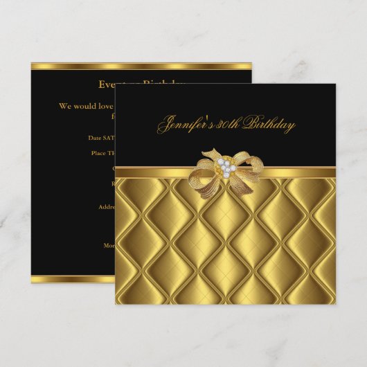 Birthday Party Gold Tegel Trim Black Diamond Kaart (Voorkant / Achterkant)