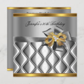 Birthday Party Gold Tegel Trim Silver Grey Diamond Kaart (Voorkant / Achterkant)