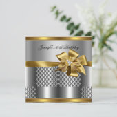 Birthday Party Gold Tegel Trim Silver Grey Diamond Kaart (Staand voorkant)