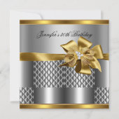 Birthday Party Gold Tegel Trim Silver Grey Diamond Kaart (Voorkant)