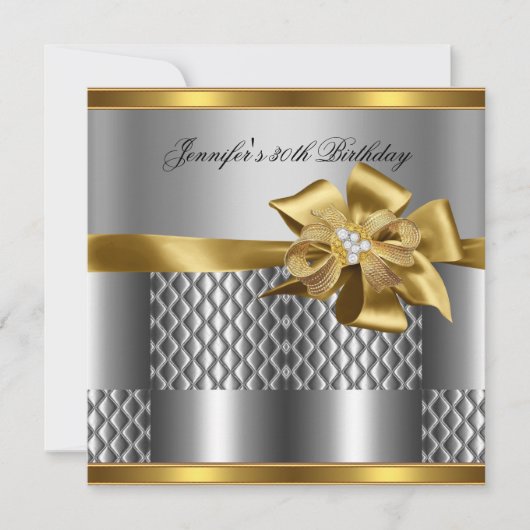 Birthday Party Gold Tegel Trim Silver Grey Diamond Kaart (Voorkant)