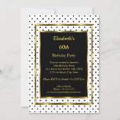 Birthday Party Gold White Black Polka Dots Kaart (Voorkant)