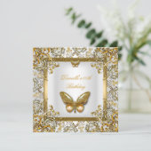 Birthday Party Gold White Butterfly Afbeelding Kaart (Staand voorkant)