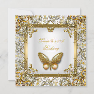 Birthday Party Gold White Butterfly Afbeelding Kaart